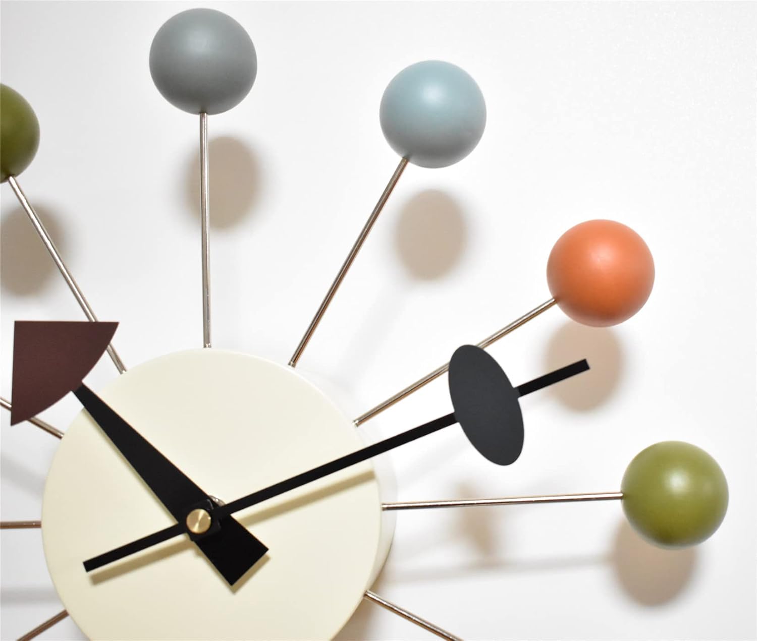 Wood Ball Wall Clock Mid Century Modern Silent Non Ticking Battery Operated 13 Inch Decorative Pop Color Quartz Clocks for Living Room Office Kitchen
