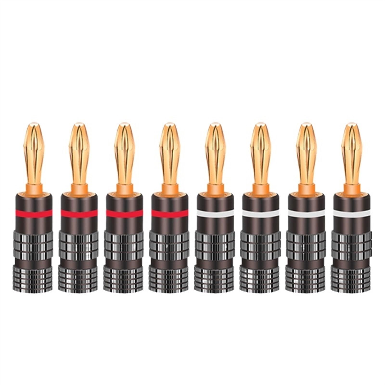 Fiches Banane en métal plaqué Or 24K, 4MM, avec Verrouillage à vis, for Prise, Haut-Parleur, Blanc et Rouge, 8 pièces