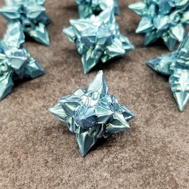 Sage's Portal Deadly Blossoms Metal DND Dice 7 Piece Polyhedral Dice Set for DND TTRPG Dungeons and Dragons Pathfinder Oversized Designer Ornamental Dice (Aquamarine)