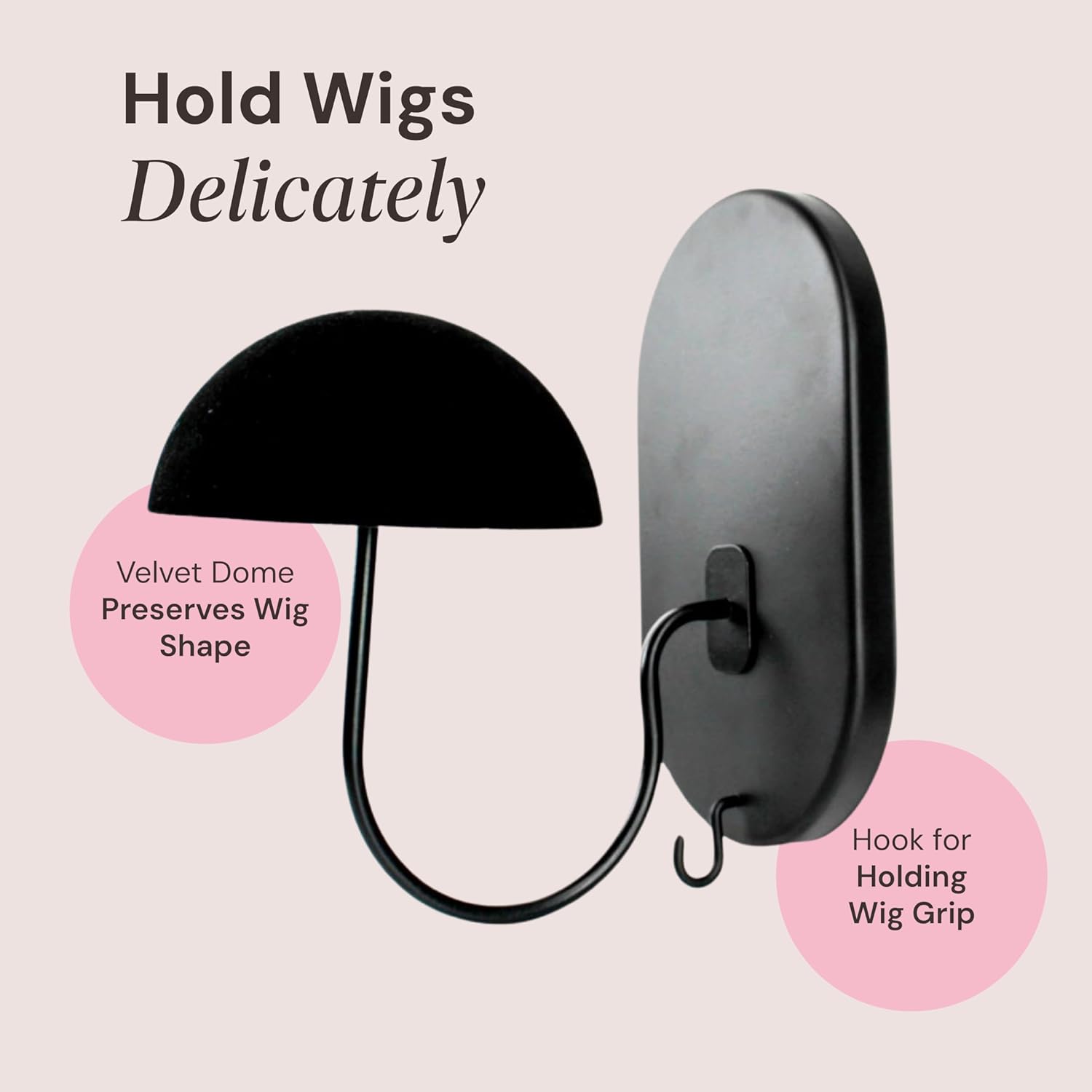 MILANO COLLECTION Deluxe Wall Mounted Wig Holder, Elegant Velvet Wig Styling Stand, Versatile Wig Hanger for Drying & Displaying, Fits All Wigs & Toppers, Easy Assembly, Durable, Black