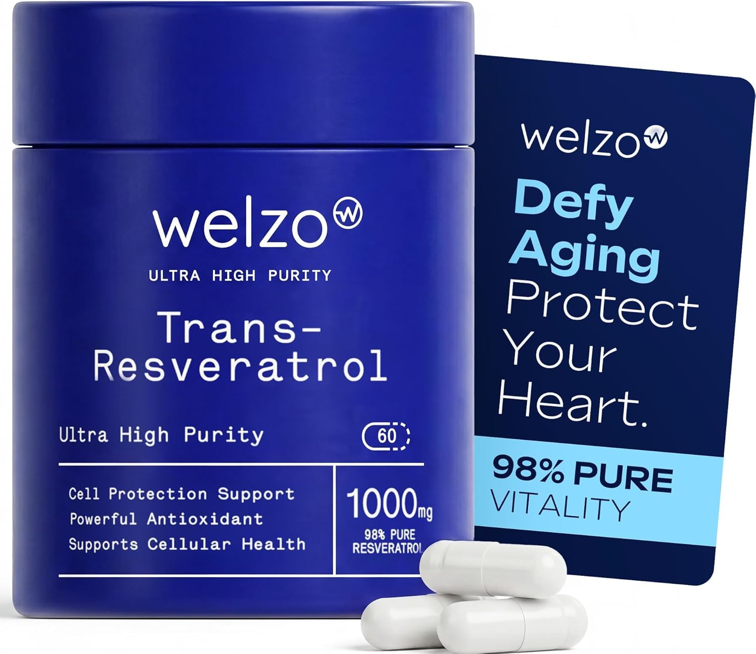 Welzo Ultra-Hochreines Trans-Resveratrol 1000mg Kapseln | 98% Standardisierter Japanischer Staudenknöterich-Extrakt | Vegetarische Kapseln | 60 Stück