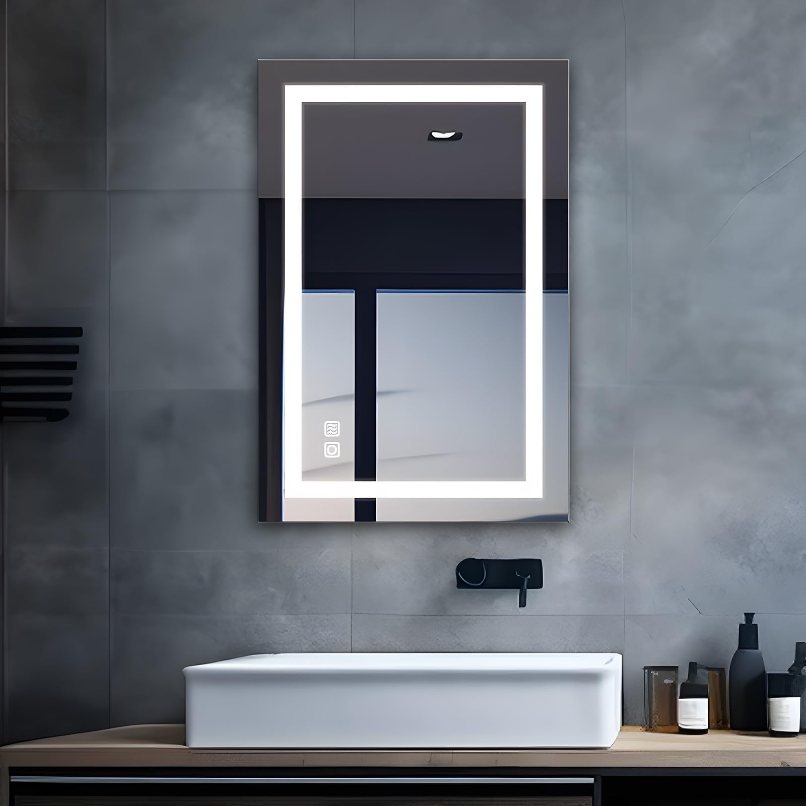 MIQULED Bathroom Mirror with Light 700x500mm, Wall Mounted Illminated Rectangular Vanity Demister Mirror with Shaver Socket, 3 Colors Dimmable Light & Touch Switch for Bath