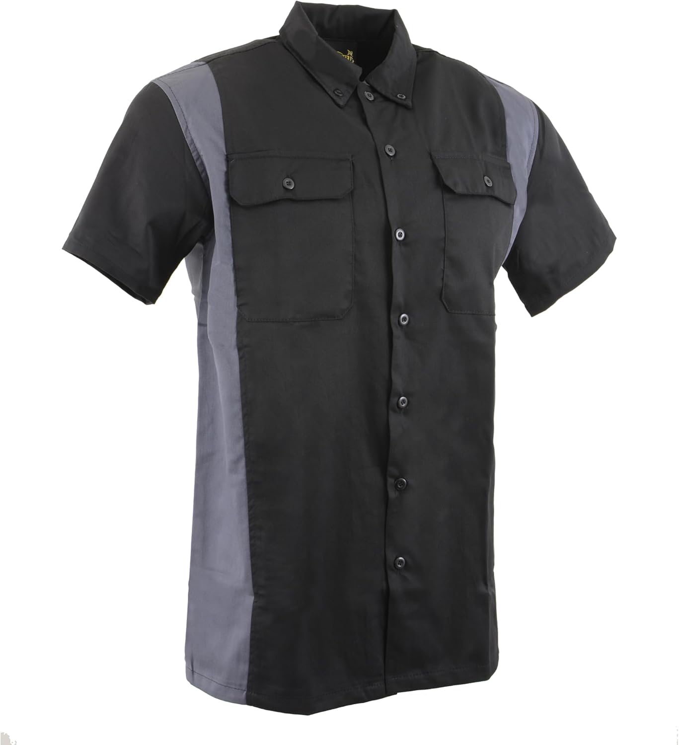 Men’s Classic Two-Tone Button up Heavy Duty Reflective Short Sleeve Motorcycle Mechanic Work Shirt Variety of Colors - Image 2