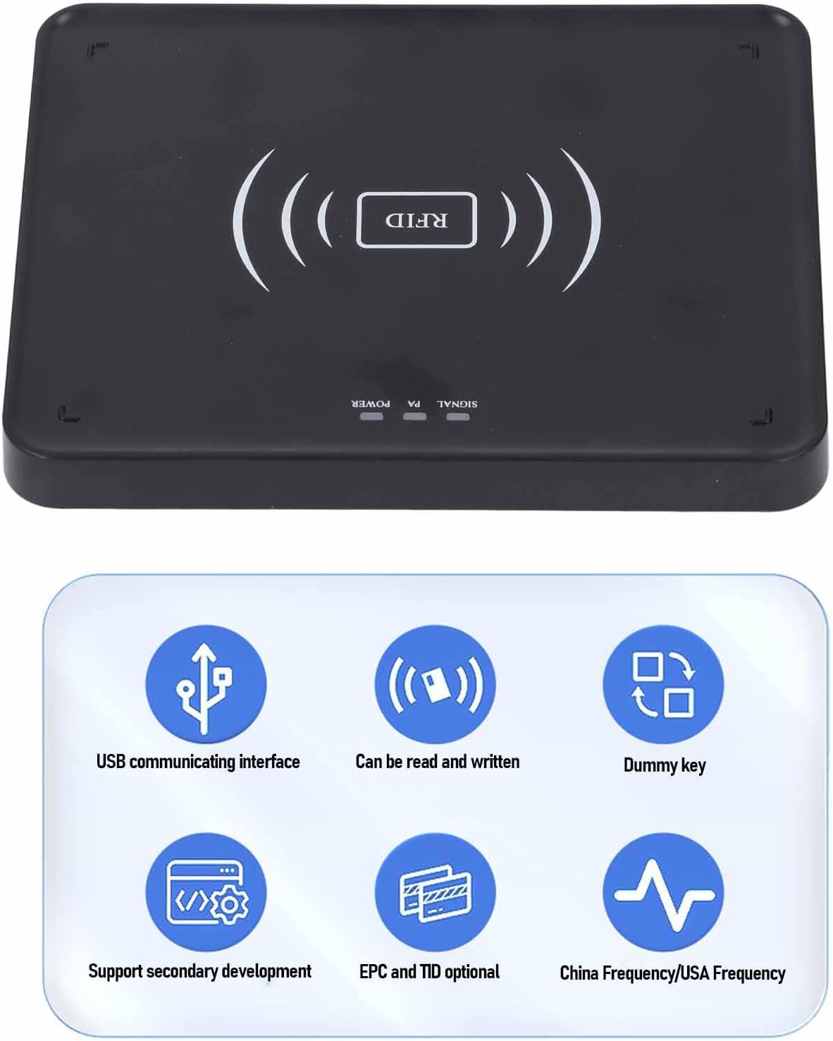 Desktop UHF RFID Card Reader, ID Card USB C Reader Support Read and Write Card Mode, Encryption Function, Prevent Copy, Support Sensitive Sensing
