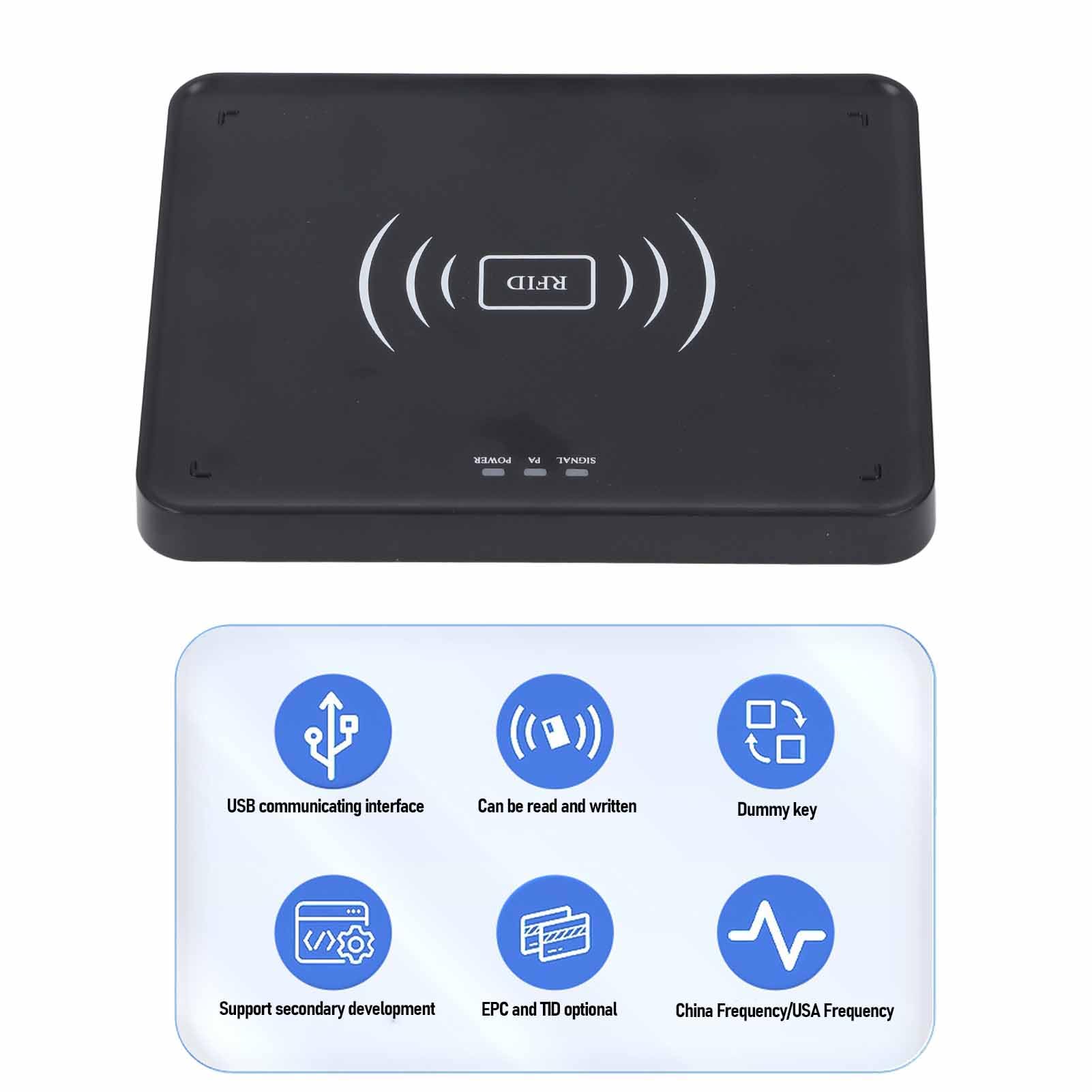 Lector de Tarjetas RFID UHF de Escritorio, Lector de Tarjetas de Identificación USB C Compatible con Modo de Lectura y Escritura de Tarjetas, Función de Cifrado, Prevención de