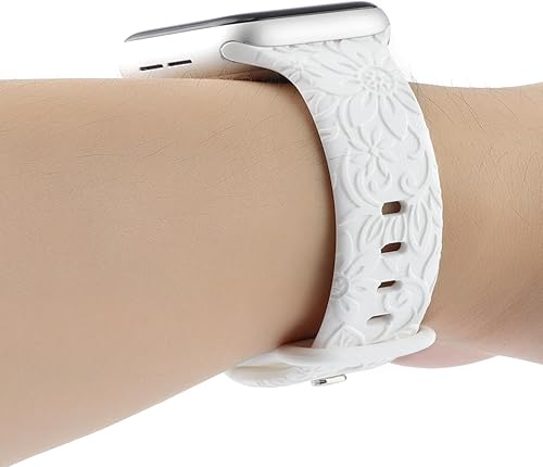 Miniatura 5 de Correa deportiva de silicona con grabado floral compatible con Apple Watch de 1.575 in, 1.614 in, 1.496 in, 1.654 in, 1.732 in, 1.772 in y 1.929 in