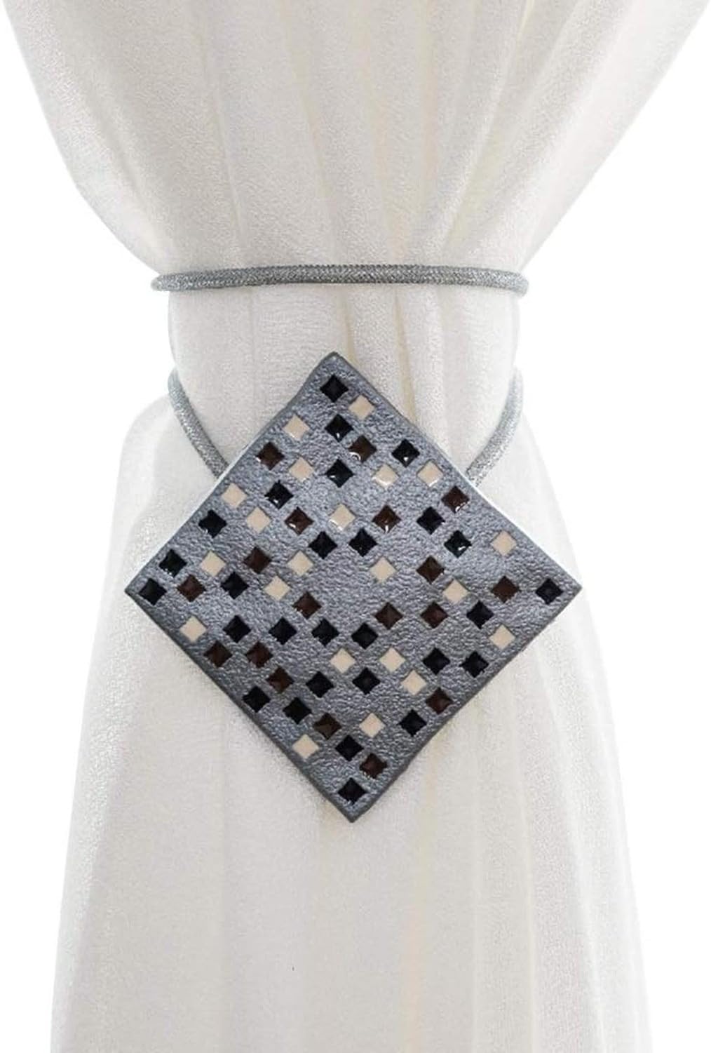 Fermacortina Magnetica a Scacchi per da Finestra, Reggitenda Laterale Senza Perforazione, Cinghia Adesiva per Tende, Accessorio Trasparente in Lega, N, Grey*2
