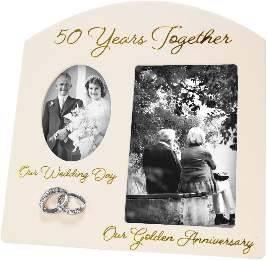 Haysom Interiors Contemporary 30 Years Together Then and Now Pearl Anniversary Light Beige Frame with Double Silver Rings | Beautiful 30th Anniversary Picture Frame by Happy Homewares