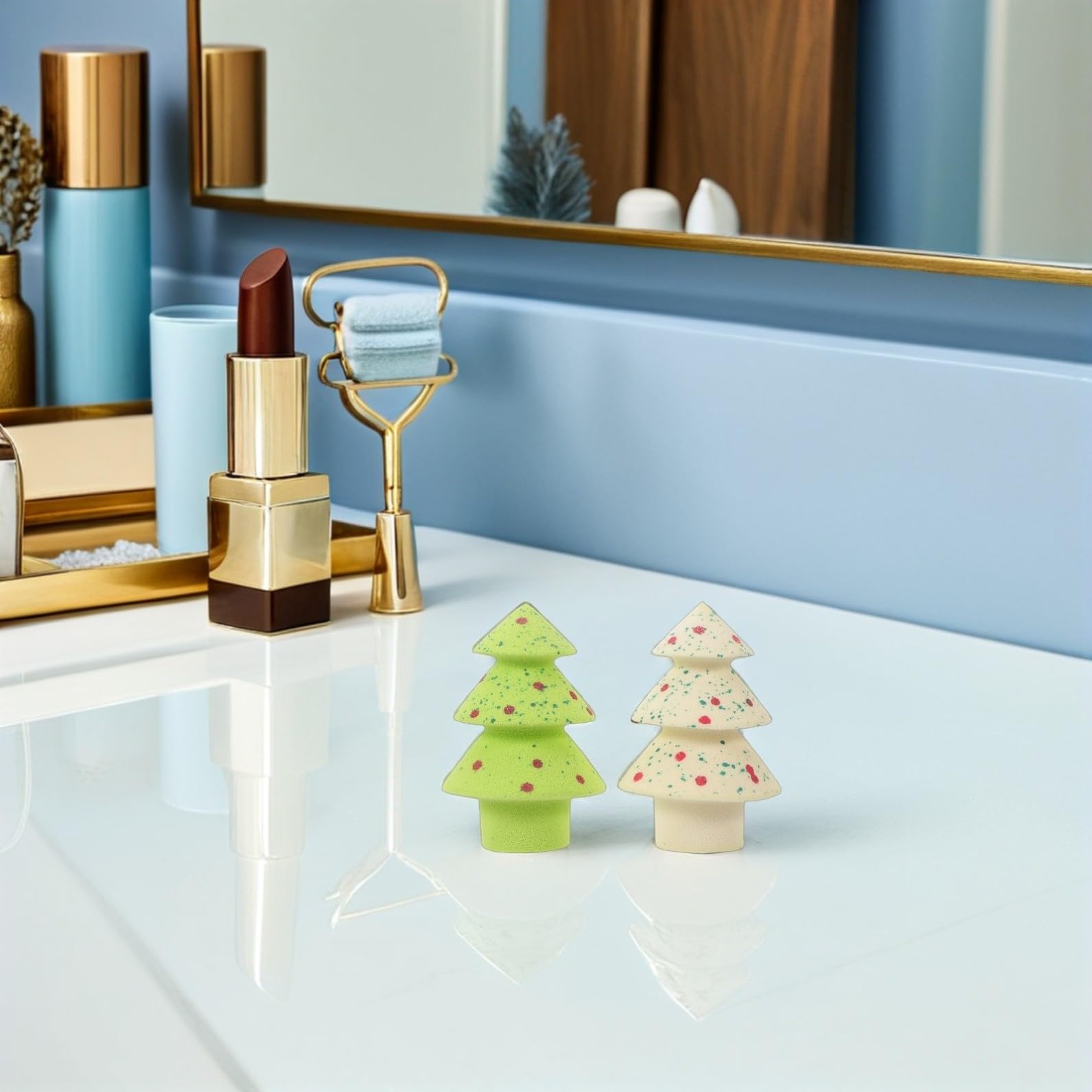 Beaupretty 5 Set Spugna Trucco Natalizia a Forma di Albero, Applicatore
