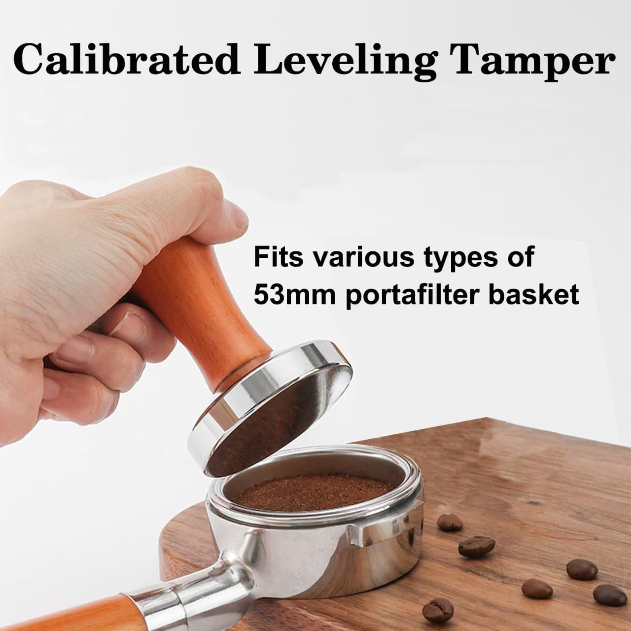 53mm Espresso Accessories Kit, Wooden Handle Espresso Tamper, WDT Tool, Puck Screen and Dosing Funnel Set Fits Delonghi 53 mm Espresso Coffee Machines and Portafilter, Barista Tools