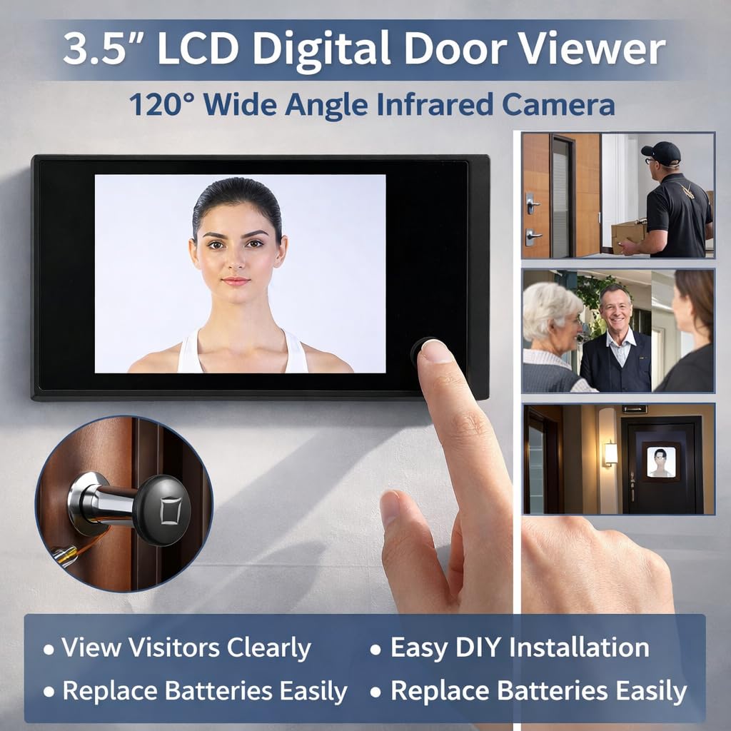 Visionneuse de Porte Numérique Caméra Infrarouge Grand Angle 120° Écran LCD 3,5 Pouces 1MP Surveillance Nocturne
