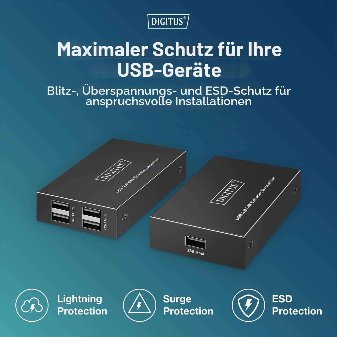 Digitus Estensore Cat Usb 2.0, 4 Porte UsB-A, 150 M (usb2.0 Catextender 4xusB-A 150m - For Use With Cat 6 [or Higher]) | 150 m Reichweite mit Cat 6/6A-Netzwerkkabel – für Kameras, Drucker, HDDs, Scanner, Tastatur – Schwarz