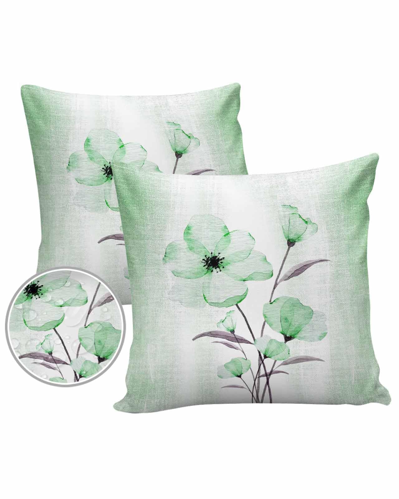 Edwiinsa Botanical Green Flower Outdoor Pillow Covers Waterproof,All Weather Cushion Case Set of 2 Decorative Pillowcases for Sofa Couch Bed Decor Patio Furniture 20