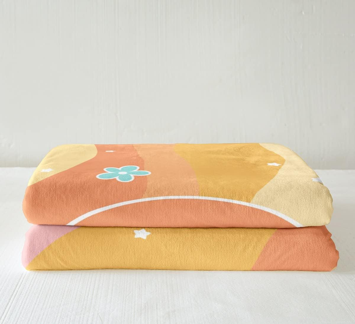 Cute Rainbow Bed Blanket Kids Girls Peace Sign Sherpa Blanket Soft Cozy Lightweight Colorful Stripes Plush Fleece Modern Floral Blanket Gifts for Bed Chair Office Sofa(Throw 50"x60")