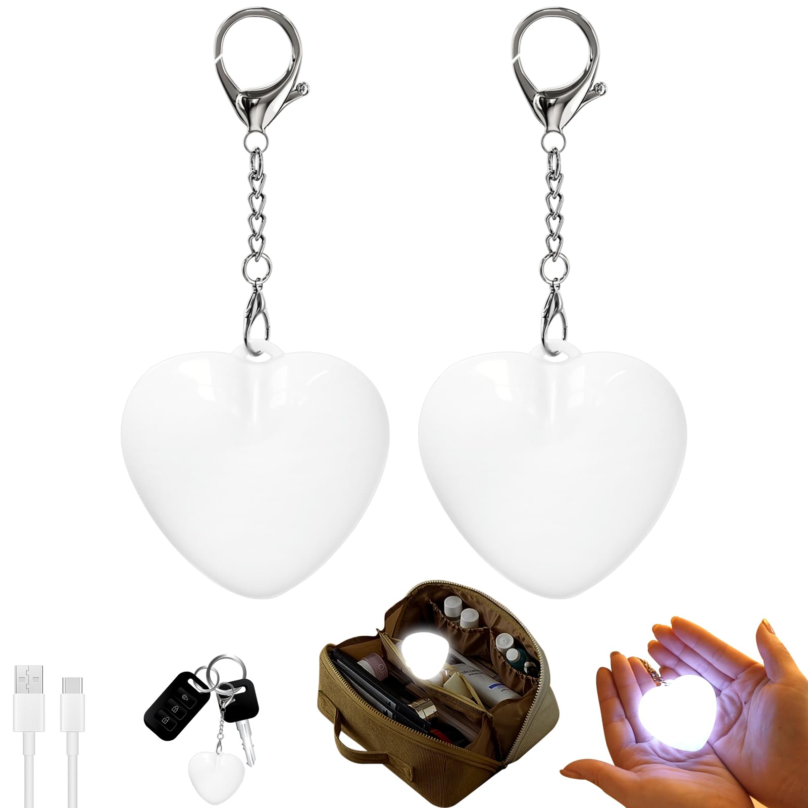 VLUVLA 2 PCS Love Wallet Tote Bag Touch Sensing Light, Touch Sensor Purse Light, Rechargeable LED Automatic Glow Lights for Inside Purses,Heart Purses Keychain for Women Girls Gift