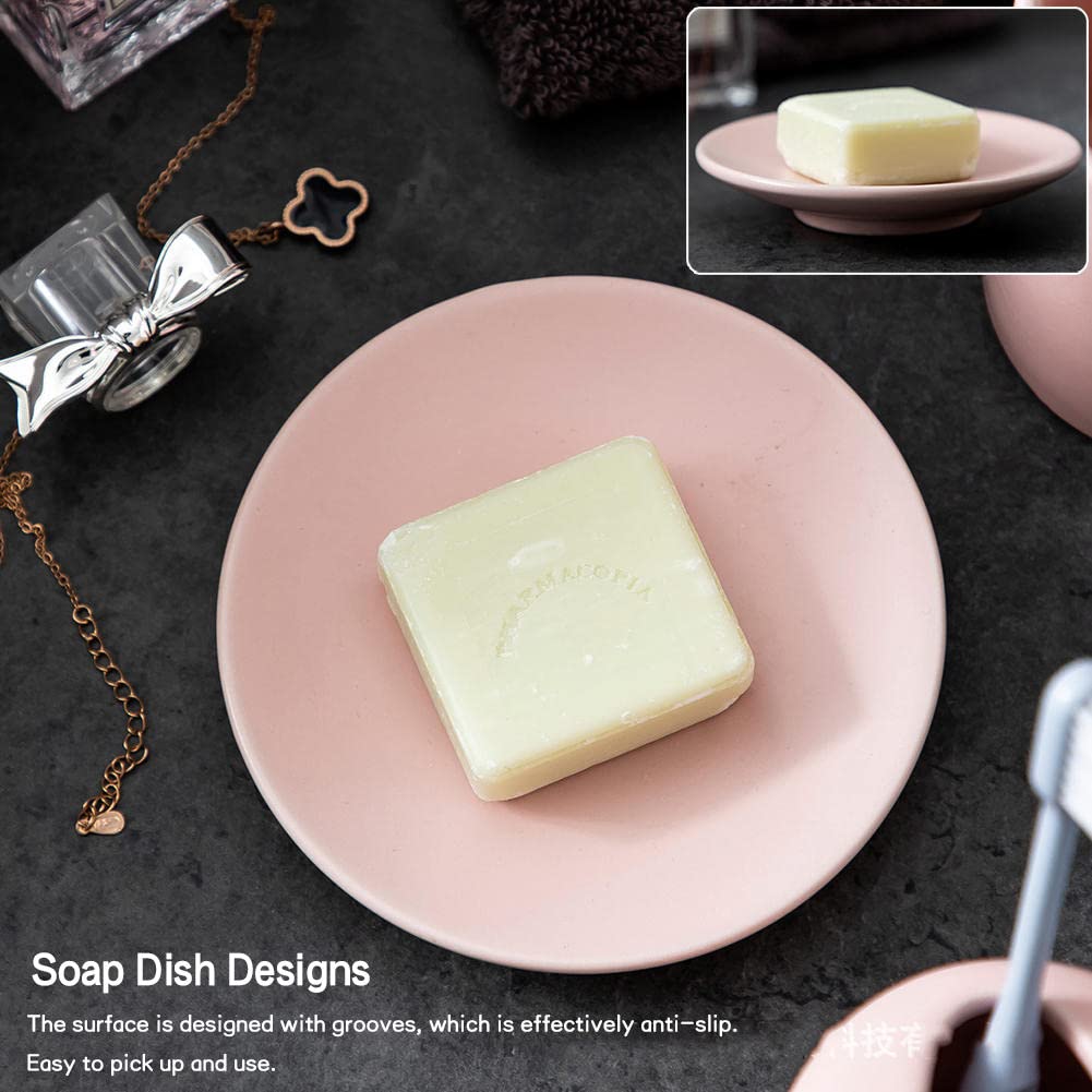 Cushionmania Set 4 Accessori Bagno Damascati – Portasapone, Dispenser, Bicchiere E Portaspazzolino, Rosa/bianco, Acrilico - 3