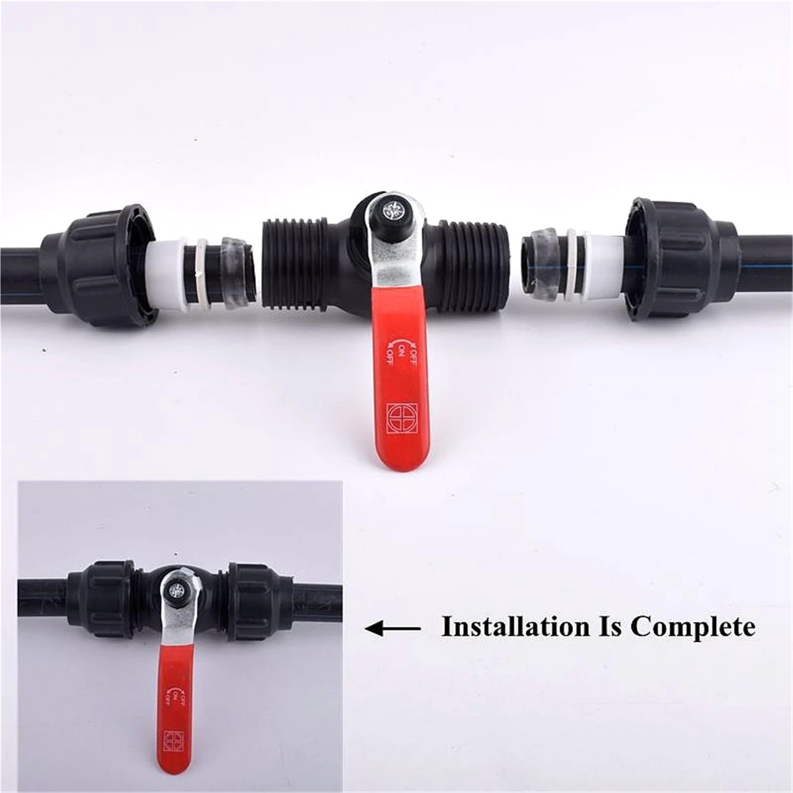 Valvola a sfera in PE ID 20-63 mm, connettore rapido diretto per irrigazione da giardino, sistema di irrigazione per tubi dell'acqua di controllo (chiave ID 25 mm)