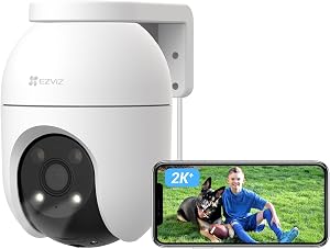 EZVIZ Telecamera Wi-Fi Esterno 2K+, Telecamera Motorizzata per Esterni con Copertura a 360°, Visione Notturna a Colori, Rilevamento di Persone/Veicoli, Tracciamento Zoom Auto, Alexa/Google, C8c 4MP
