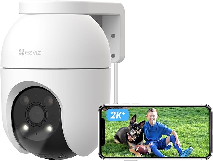 EZVIZ C8c 4MP Caméra Surveillance WiFi Extérieure à 360° avec Suivi Auto-Zoom, Détection de Forme Humaine/Véhicule, Vision Nocturne en Couleur, Audio Bidirectionnel, IP65 Etanche, Défense Active