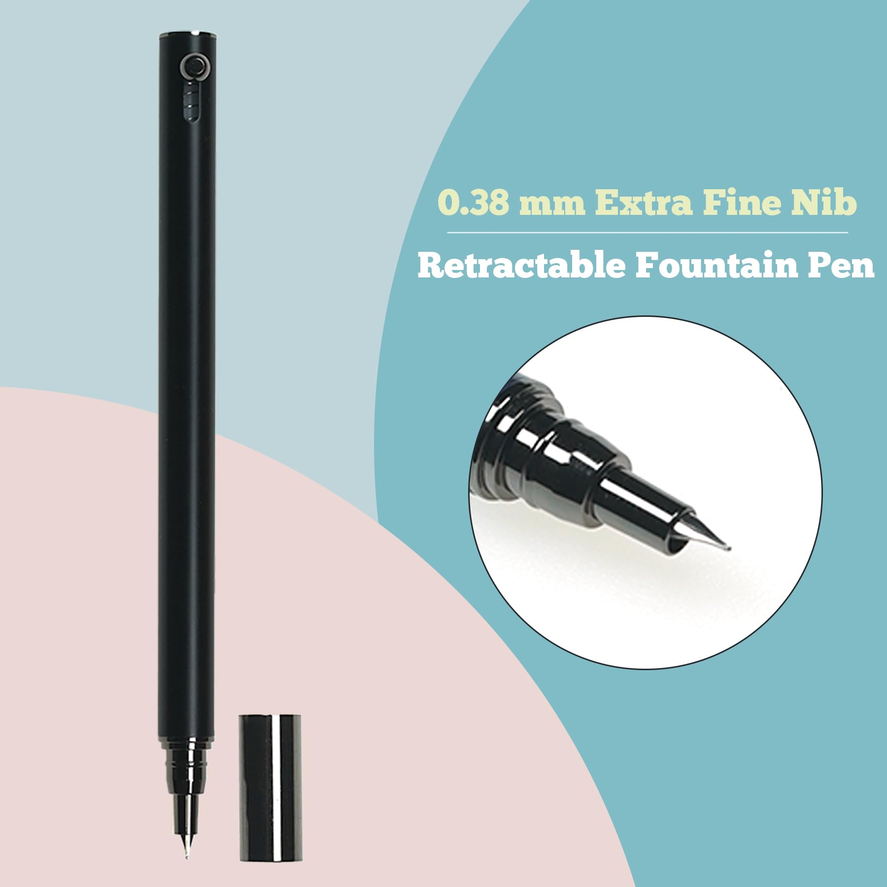 Pluma estilográfica retráctil, punta extrafina de 0,38 mm, bolígrafos suaves con convertidor, 6 cartuchos de tinta y bolsa de regalo para escribir (negro mate)