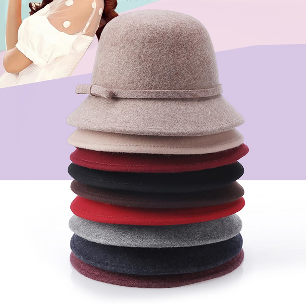 Faux Wool Fedora Bowler Bowknot Panama kapelusz filcowy kapelusz bucket hats, damska czapka ślubna Cloche Derby Hats Bowler Church Hat