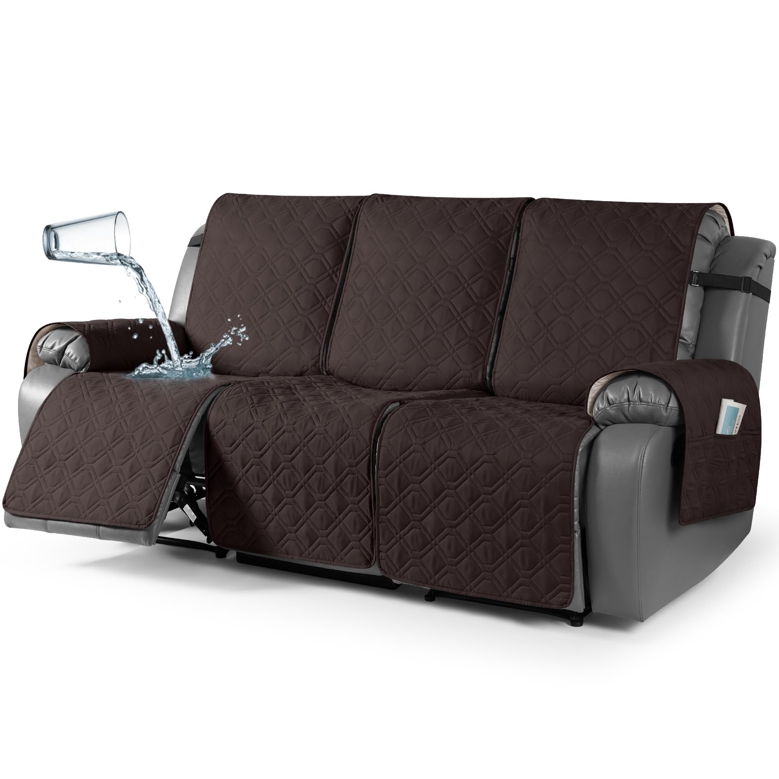 TAOCOCO Recliner Slipcovers,3 Seater Recliner Covers,Waterproof Recliner Sofa Protector,Armchair Covers with Pockets,Non Slip Reclining Sofa Covers,Arm Chair Covers for Dogs/Kids/Pet(Chocolate) — image 1