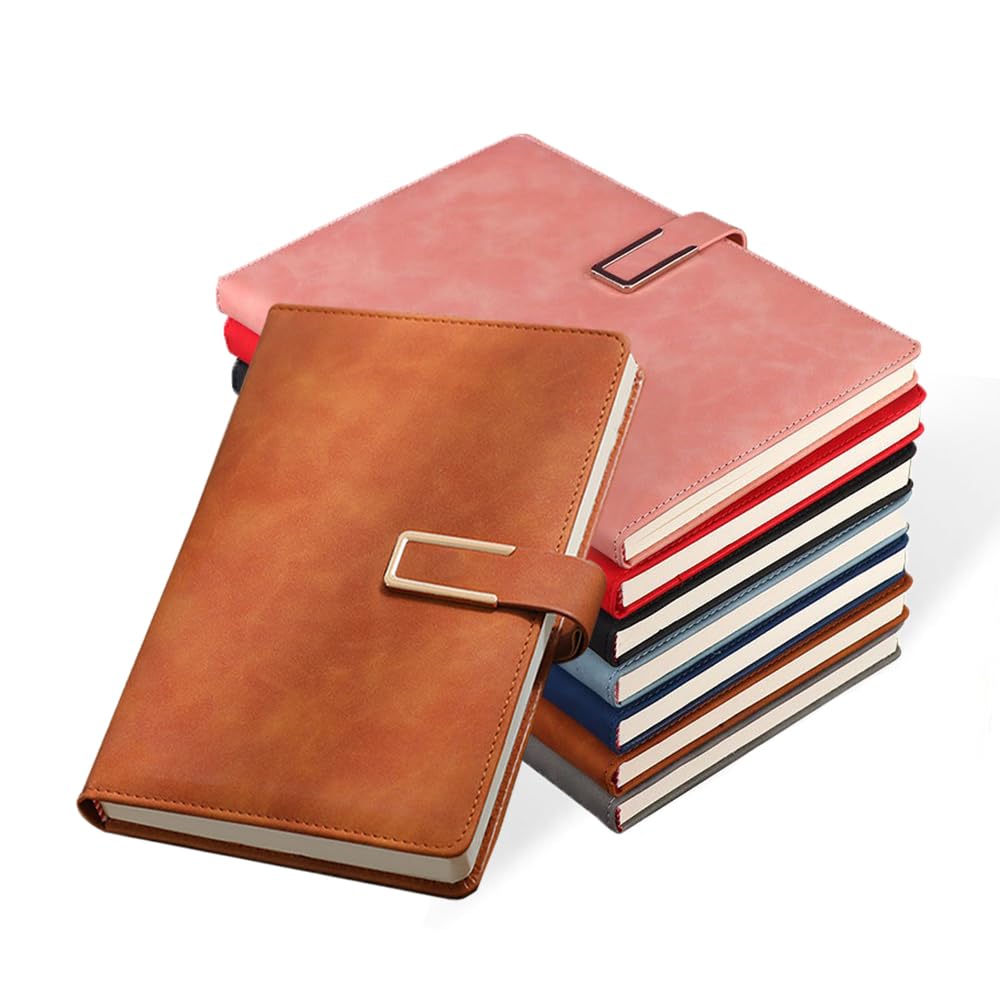 ningzhi Lined Journal the Notebook - A5 Note Book Hardcover Notepad 200 Pages for Writing Leather Hardcover for Women Men Work Office School Journal Notebook 14.5 x 21.2cm (Brown Azure Grey Black)