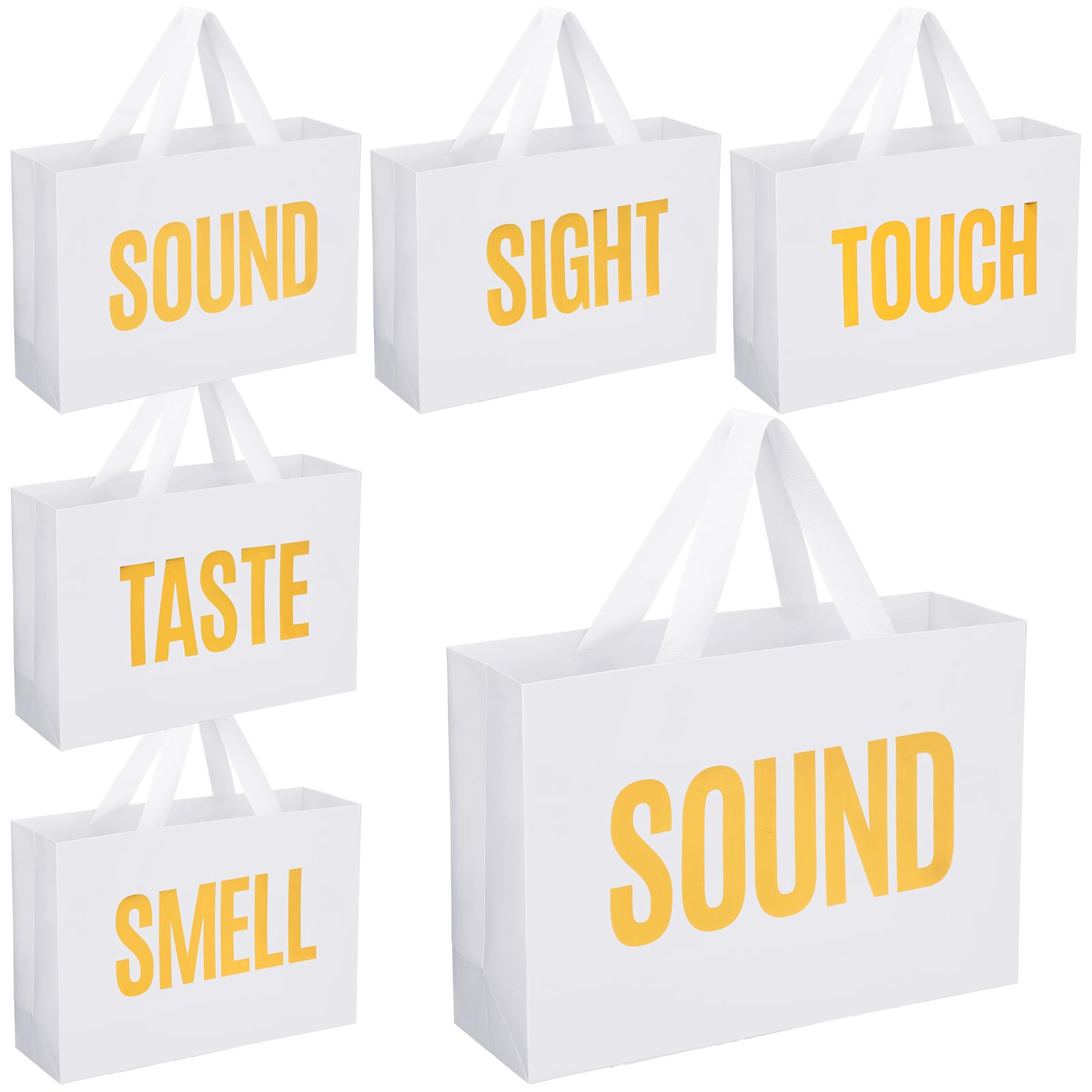 Kolldenn Valentine's Day 5 Senses Gift Bags for Him Her, Valentine Five Senses Gift Paper Kraft Bags with Ribbon Handle for Lover Husband Boyfriend Birthday Party(White,15 x 10.6 x 4.7 Inch)