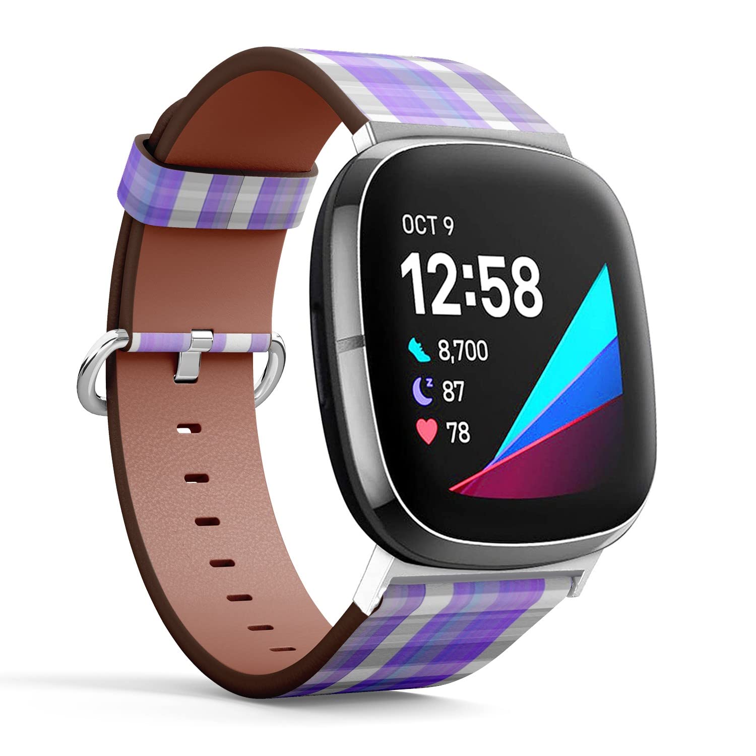 CJBROES Replacement Leather Watch Band, Compatible with Fitbit Versa 3 and Fitbit Sense of Wristband Bracelet Accessory - Violet Plaid