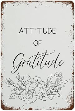 Vintage Metal Tin Sign Wall Art Decor Attitude Of Gratitude Boho Wall Decor Living Room Decor Bedroom Prints Wall Decor For Room Decor Cafe Restaurant Office Bar Club Garage Gifts For Women 8x12 Inch