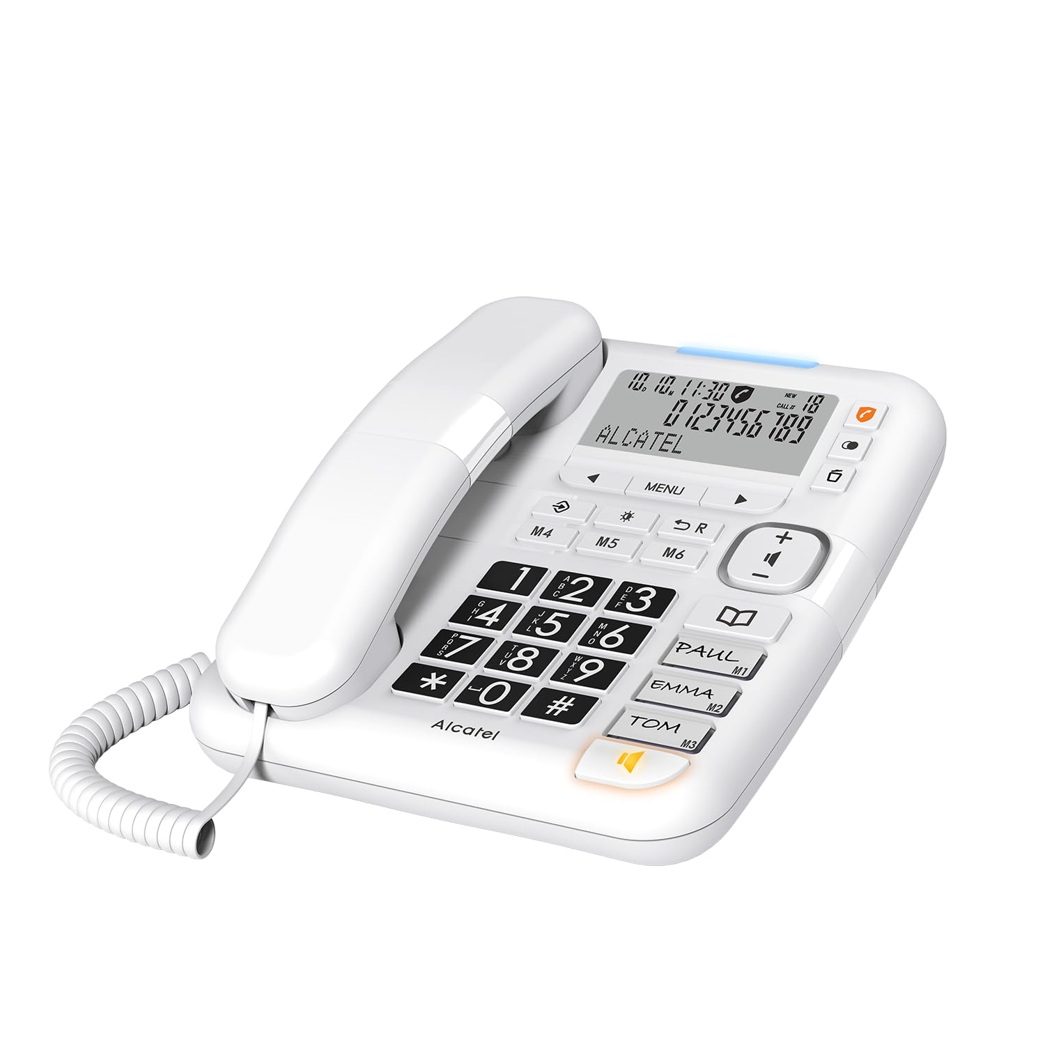 ALCATEL TMAX 70 – przewodowy telefon stacjonarny dla seniorów – duży wyświetlacz – duże przyciski – zestaw głośnomówiący – Audio Boost – blokada połączeń – bardzo głośny dźwięk dzwonka – biały