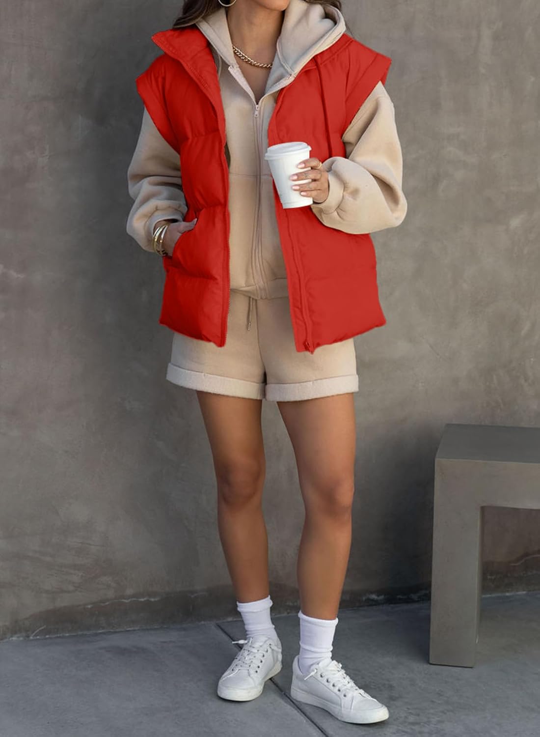 Dokotoo Women's Casual Winter Oversized Puffer Vest Stand Collar Flysleeve Insulated Padded Puffy Jackets Coat with Pockets - Image 2