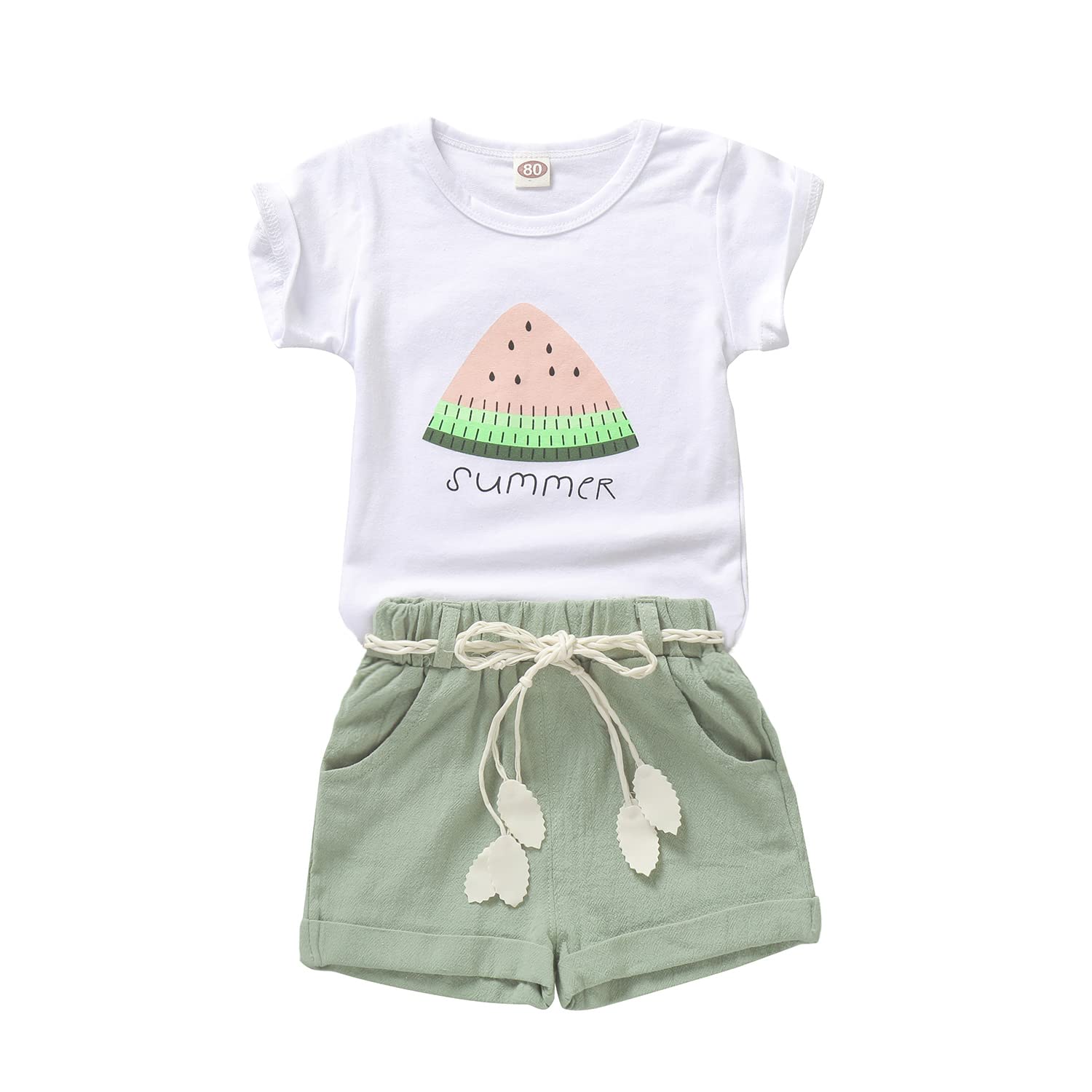 Goodplayer Toddler Baby Girls Summer Clothes Set Kids Watermelon Print  T-shirt Short Sets Outfits for 1-4 Years Old