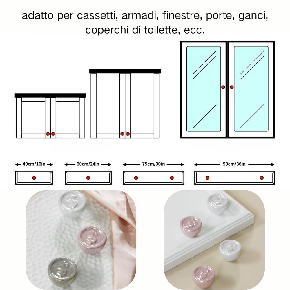 Generico Pomelli per Mobili Decorativi a Forma di Moneta, 4 cm, Set da 2 Pezzi, Design Elegante in Vetro con Simbolo $, Disponibile in Argento, Bianco, Rosa (rosa)