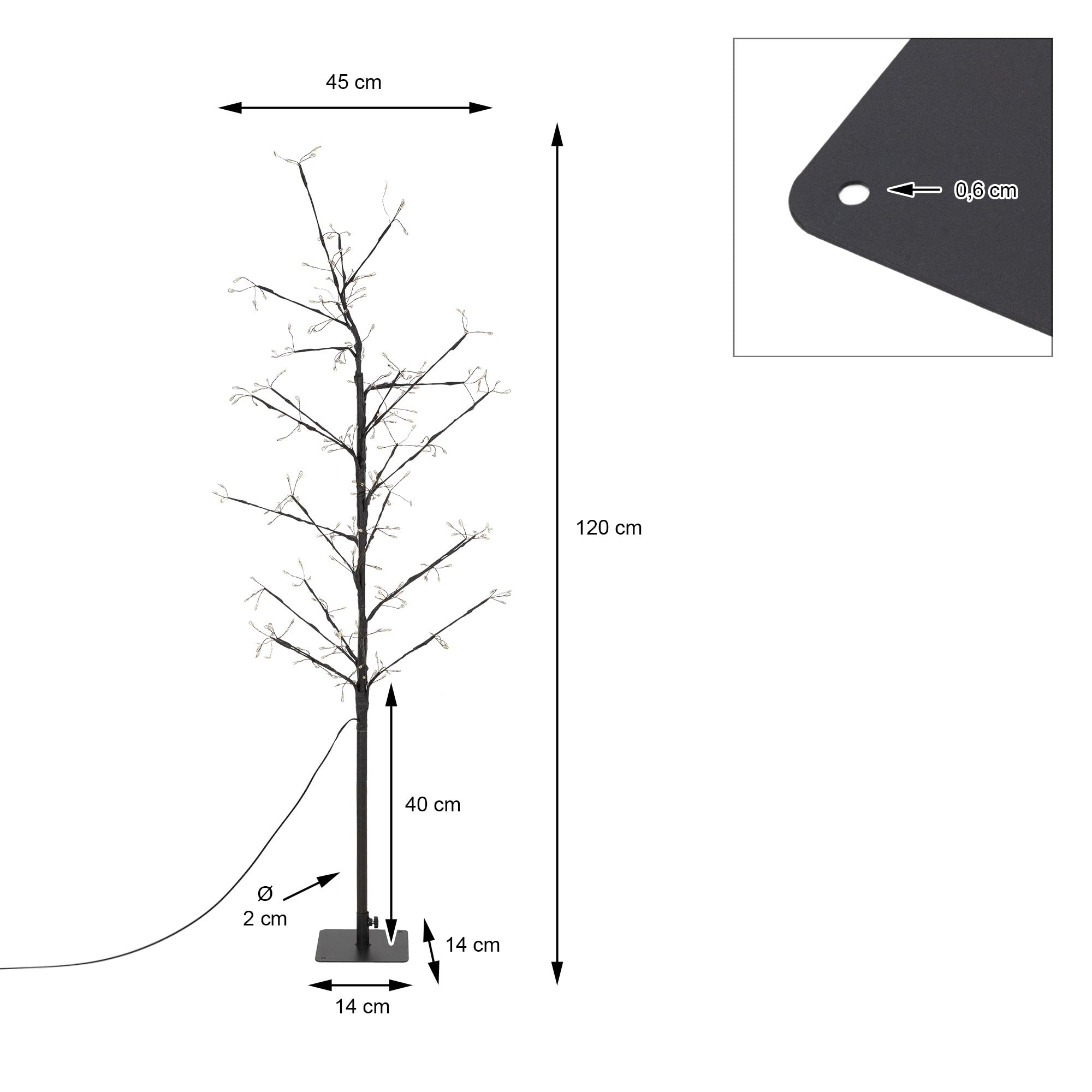 ECD Germany Albero Luminoso a LED Bianco Caldo, 120 cm, Decorazione Natalizia con 240 LED e Timer per Interni ed Esterni IP44, Abete Artificiale con Rami Flessibili per Natale, Addobbo per Casa
