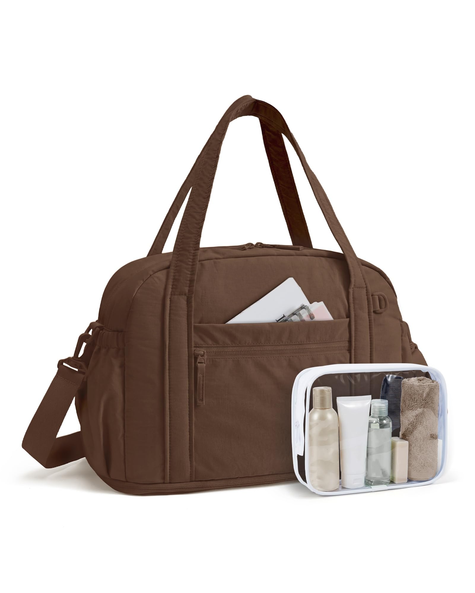 BAGSMART Erweiterbare Reisetasche Damen Sporttasche Handgepäck 23,5-30 L | mit Transparente Kulturtasche Verstellbarer Gurt Trolley-Gurt, Travel Duffle Gym Bag Kliniktasche Geburt für Reise Fitness