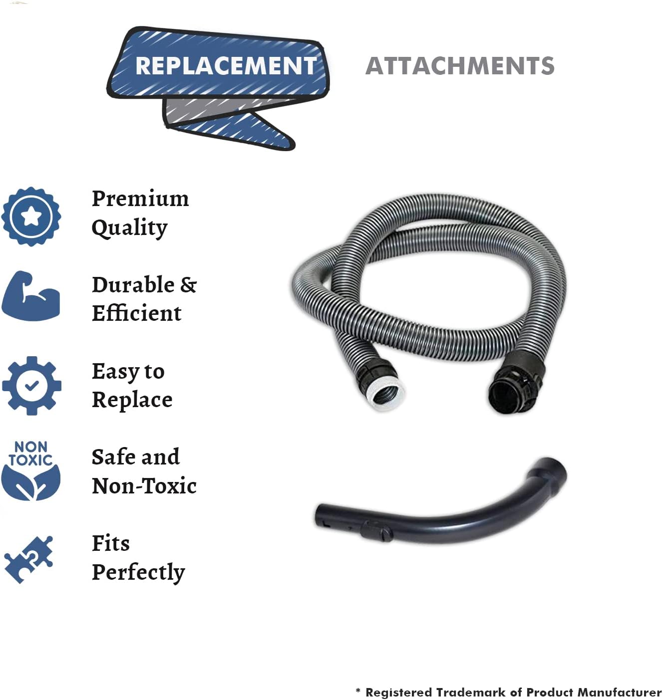 Complete Replacement Hose for Miele Classic C3 and S8 Canister Vacuum Cleaners. 1 Plastic Bent Hose End + 1 Hose Core # compare to part 54-1302-08 AND 7863553