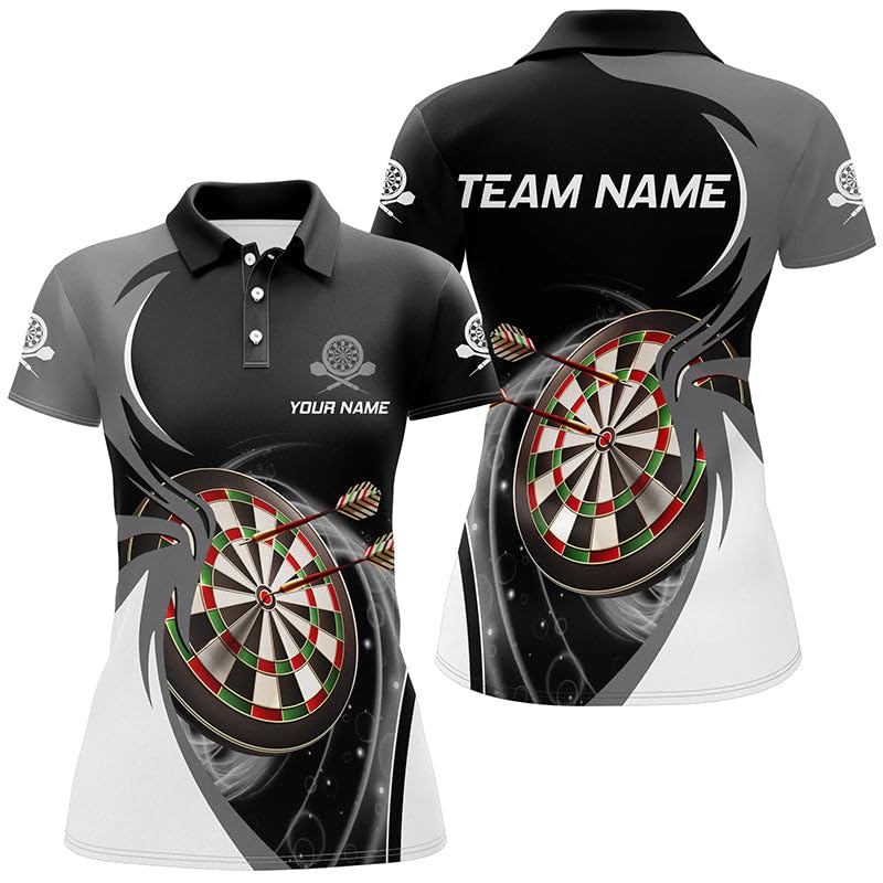 Personalisierte Graue und Schwarze Darts Polo & Quarter-Zip Bluse – Individuelles Shirt für Herren & Damen – Trikots L1075