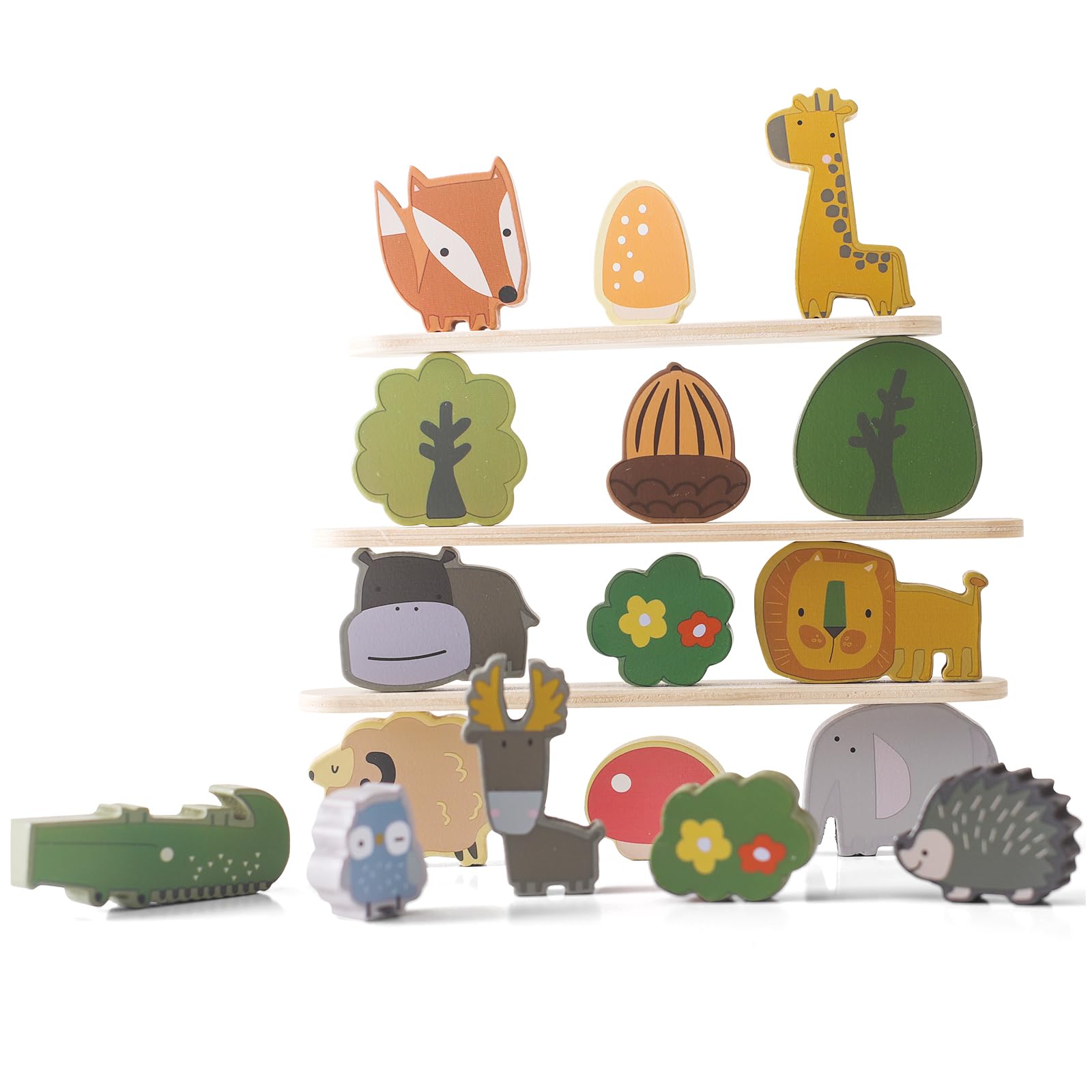 bopoobo Wooden Stacking Toys for Toddlers Animals Stacking Blocks Balance Game Preschool Montessori Educational Toys for Kids Boys Girls Gifts