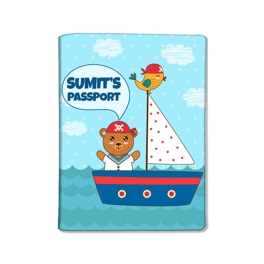 Personalized Passport Cover PU Leather Polyfabric - Ship & Bear Blue-image-18