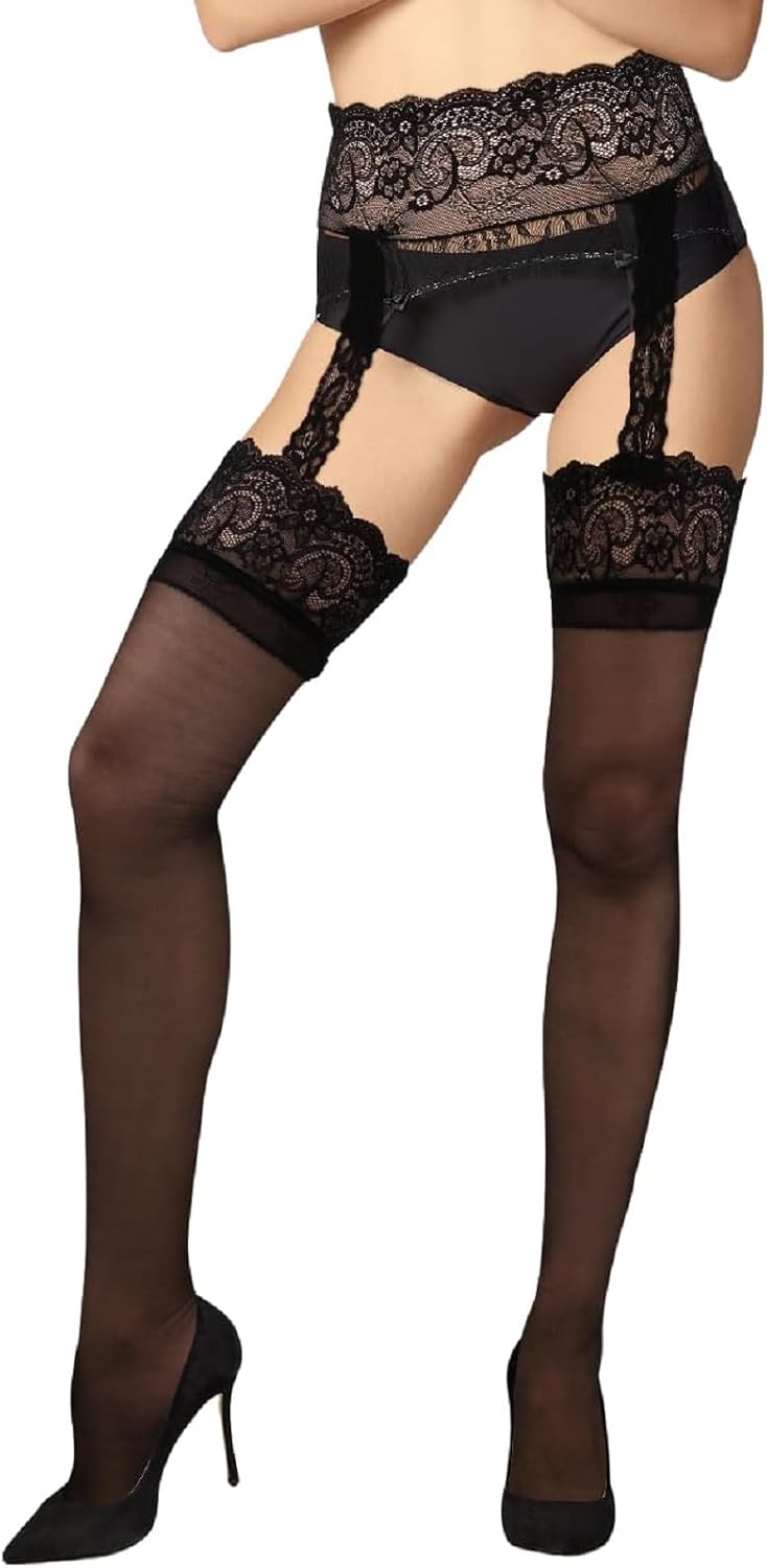 Violet Mist Women Sheer Stocking with Garter Belt Sexy Suspender Thigh High