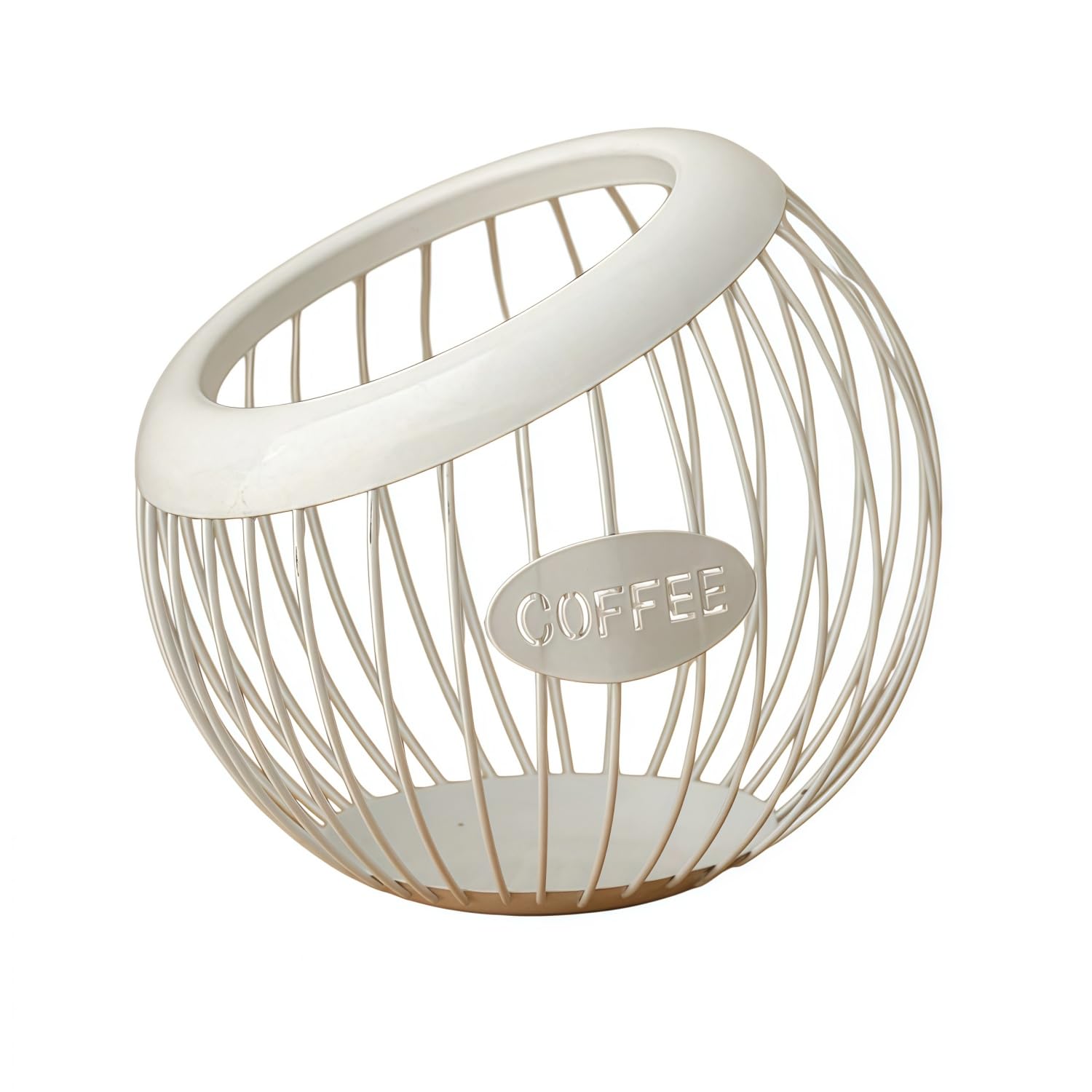 Metal Wire Coffee Pod Holder, Coffee Capsule Basket K Cups Holder Storage Basket Espresso Capsule Organizer Coffee Filter Dispenser for Kitchen Counter and Office Desktop (White, Without Base)