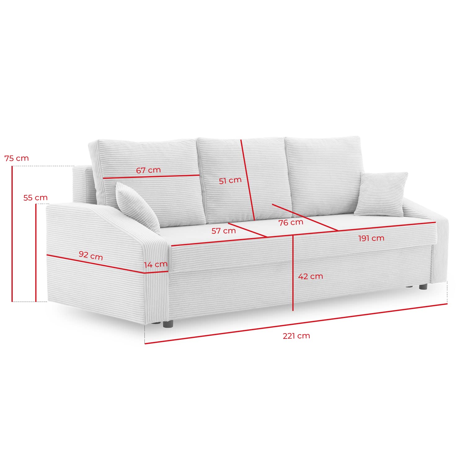 Couch Dorma mit schlaffunktion, einfacher Aufbau, modernes Design, polstermöbel. Schlafcouch zum Wohnzimmer. Widerstandsfähiges, Minimalistisches Design (POSO 100)