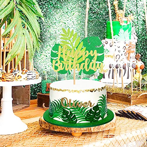 Cyodoos 1Pc Tropical Leaves Happy Birthday Cake Topper Tropical Wedding Cake Topper Greenery Cake Topper Palm Leaf Cake Topper For Jungle Theme Birthday Party Decor Safari Baby Shower #TOP5