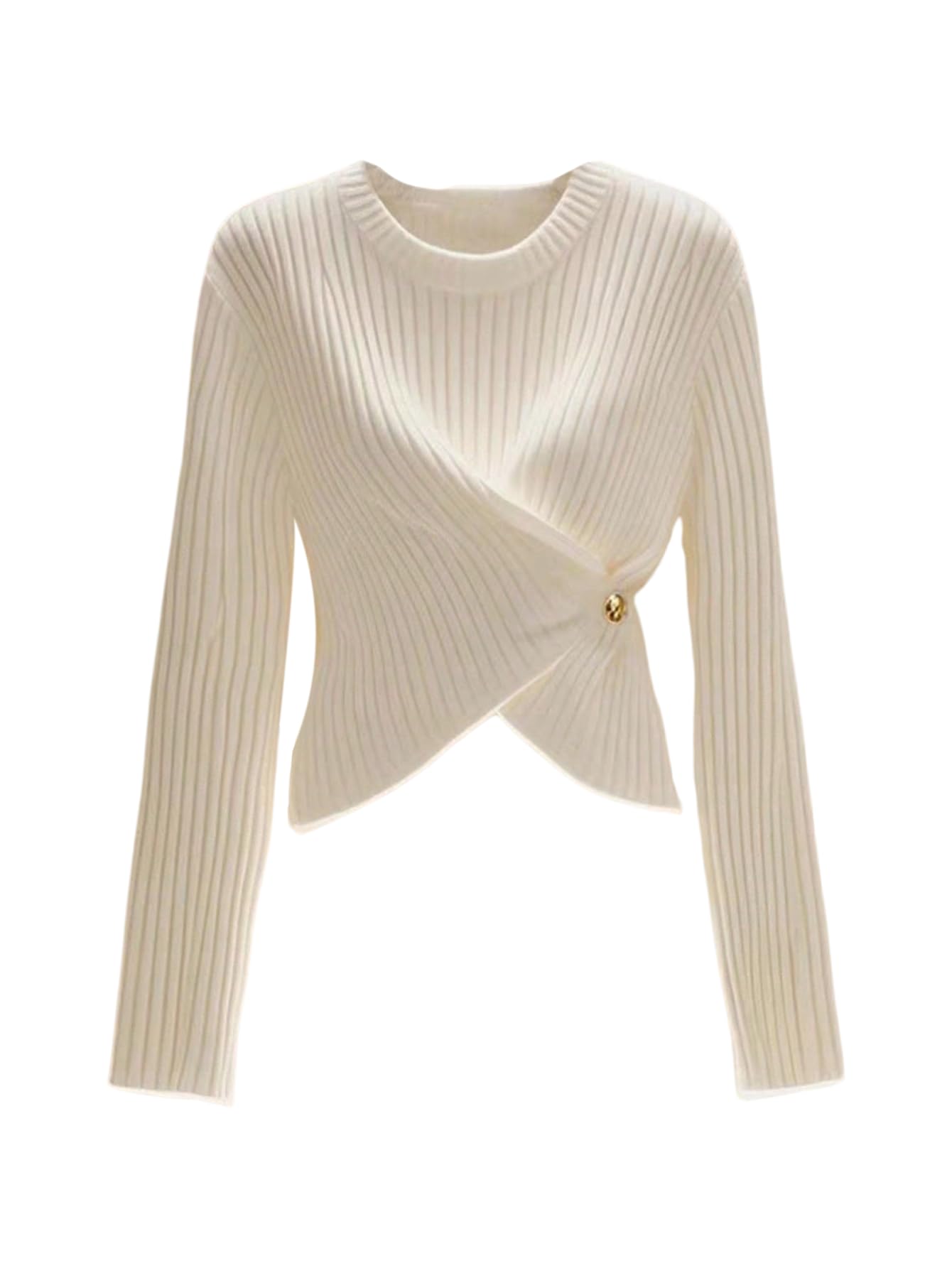 GORGLITTER Womens Wrap Button Front Chunky Sweater Fall Crewneck Long Sleeve Ribbed Knit Jumpers Tops