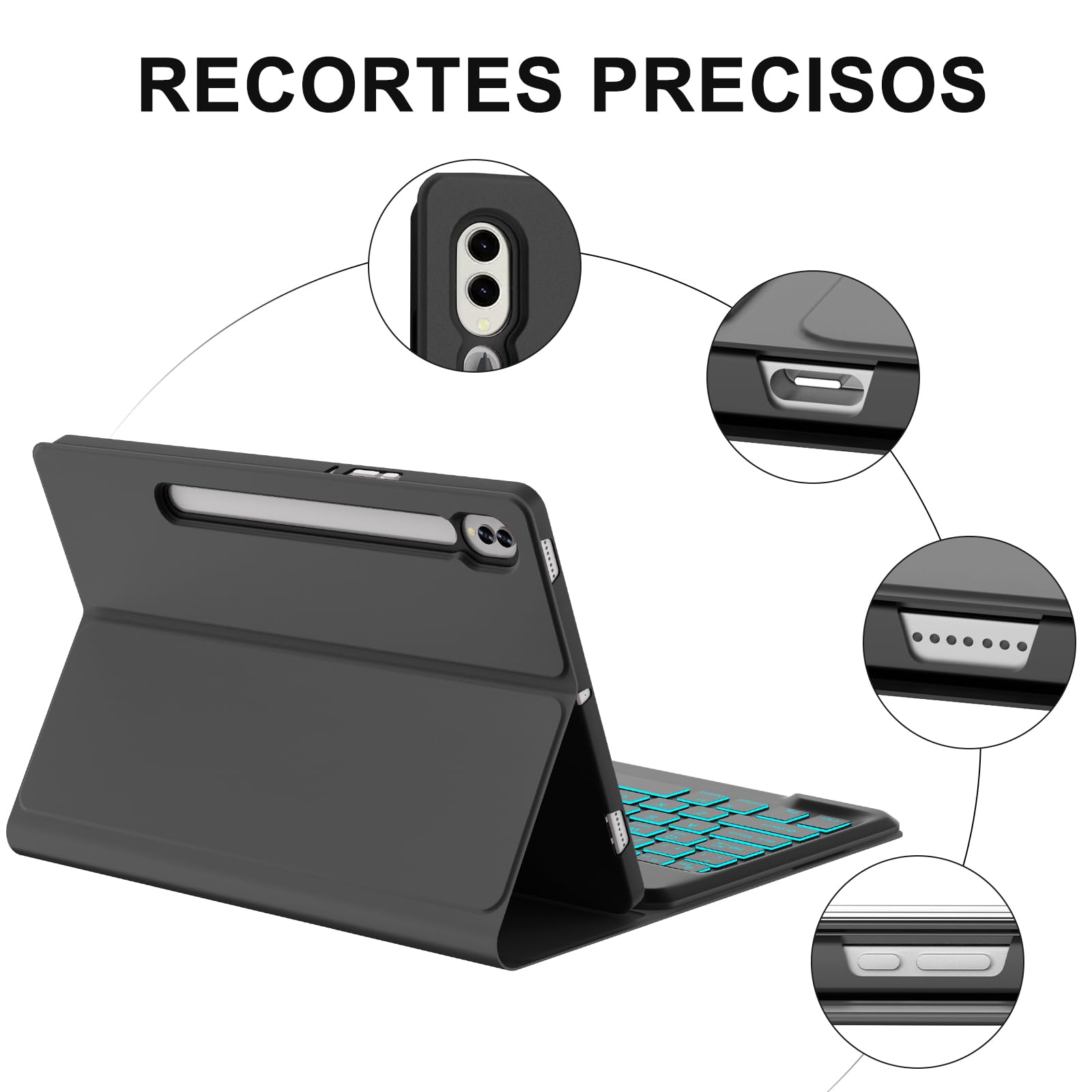 FOGARI Teclado para Samsung Tab S10+ 12.4" 2025/S9 FE Plus/S9+ 12.4" 2023, Funda con Español Ñ Teclado Retroiluminado Bluetooth Magnético Desmontable para Samsung Galaxy Tab S10+ 12.4", Negro