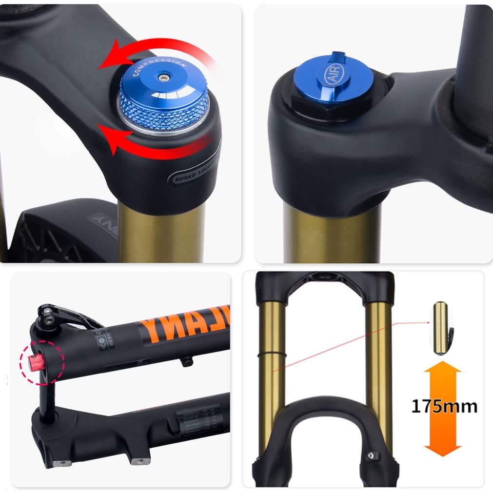 27,5 29 Mountainbike Federgabel Federweg 160mm XC/AM MTB Luftgabel Zugstufeneinstellung 1-1/2 Konische Gabel Steckachse 15 * 110mm Boost，mit Schloss(Black,27.5inch)