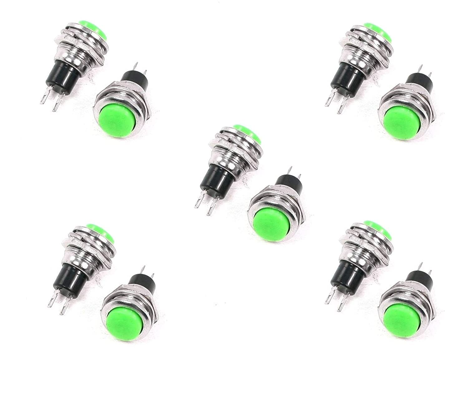 Techmahoday® AC 3A/125V 1A/250V N/O NO Green Momentary Push ONLY Button for Project (5,Green)
