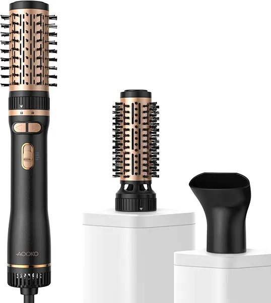 Rotating Hair Dryer Brush, Blow Dryer Brush with 2 Brushes (1.5" & 2") and Concentrator, Fast Drying, Straightening & Volumizing, Gold