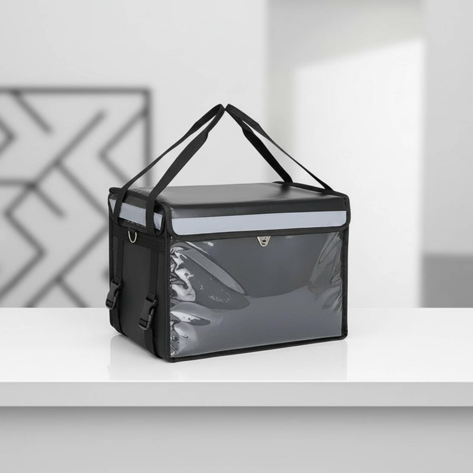 Caja de Transporte de Alimentos Insulada con Lining Térmico Impermeable de PVC Estabilidad Refuerzo Ideal para Reparto de Restaurantes Catering Entregas Profesionales, 62L, Set Básico